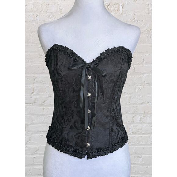 Black Tie Up Corset Top Plus Size 2XL 3XL Whimsigoth Witchy Going Out Clubwear - Picture 2 of 5